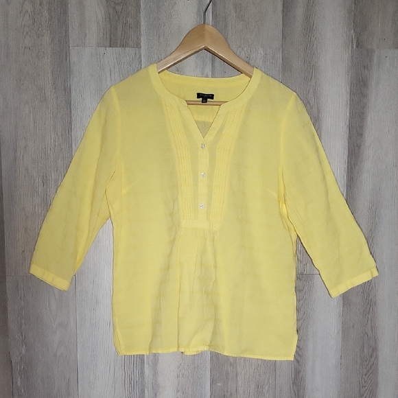 Talbots Tops - 🛍Talbots Womens M Petite Yellow Stripe Blouse 3/4 Sleeve‎ V Neck Lightweight